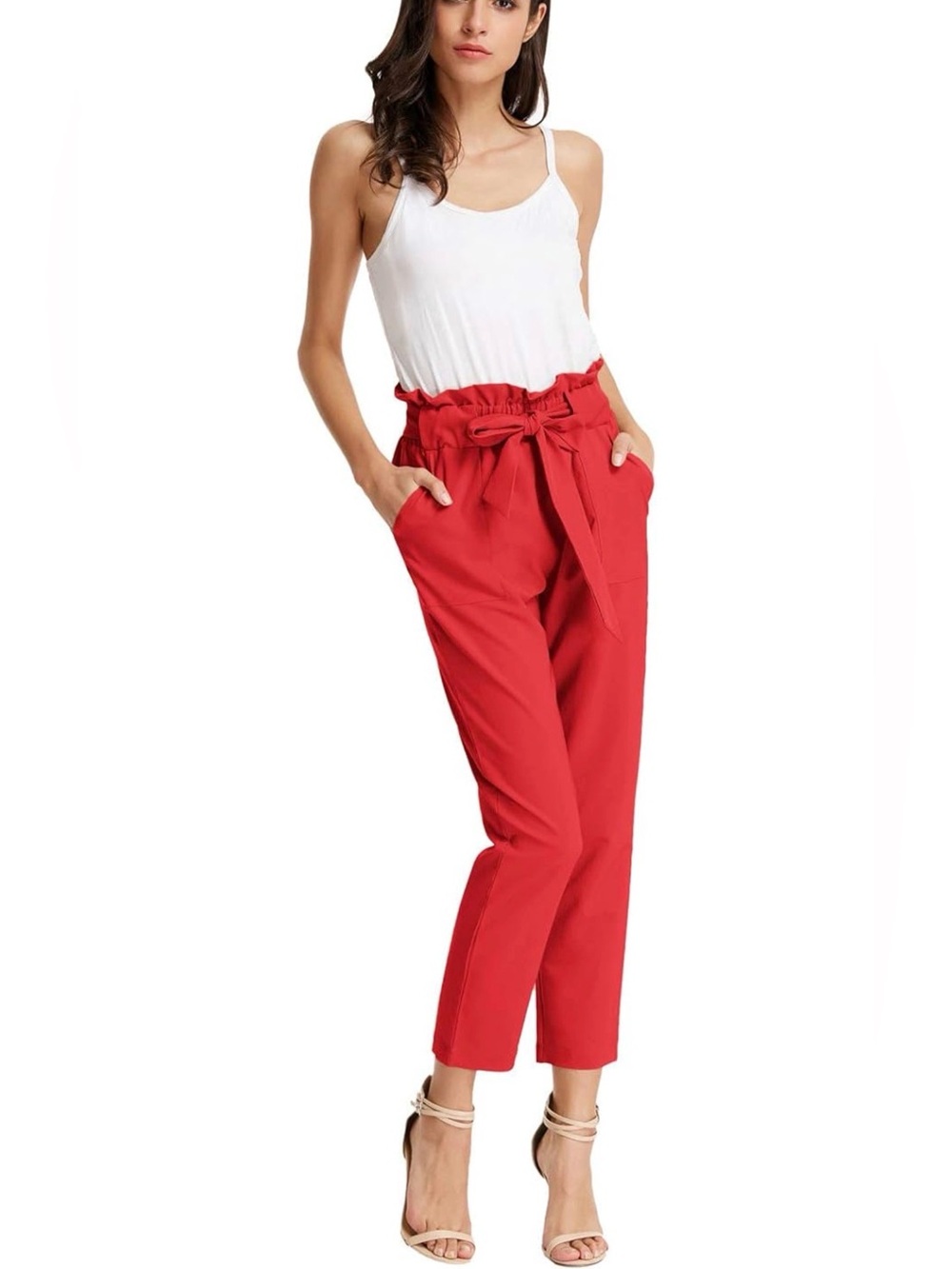 Hight Waisted Pants Cropped Paper Bag Business Casual Pants with Pockets